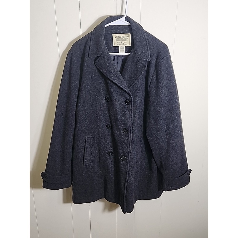 EDDIE BAUER Women's Wool Pea Coat | XL | Black | Charcoal | Overcoat | Jacket